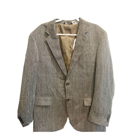 Jos. A. Bank Mens Silver Gray Blazer 42L Herringbone Single Breasted Long Sleeve - Picture 1 of 11